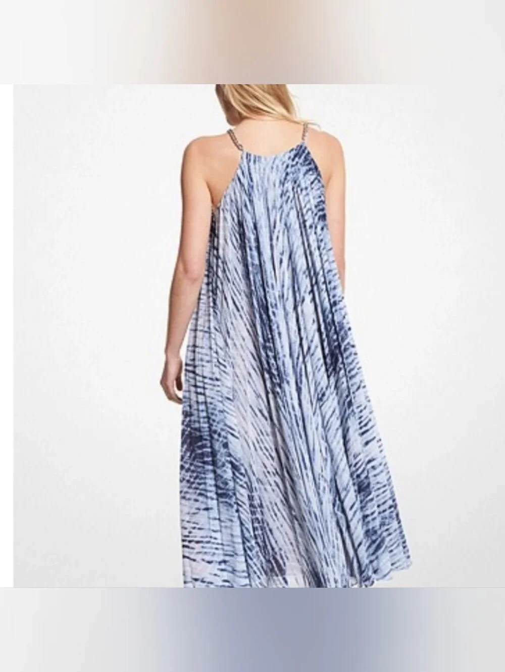 MICHAEL KORS Tie-Dye Maxi Halter Dress Featuring Silver Chain Straps